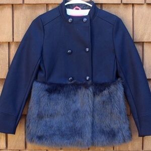 Crewcuts Navy Pea Coat with Faux Fur Trim